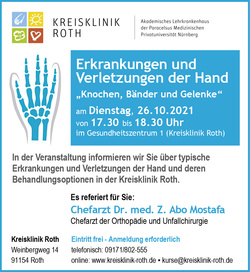 Erkrankungen und Verletzungen der Hand – Fachvortrag am 26.10.2021
