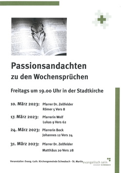 Passionsandacht zum Wochenspruch in der Stadtkirche Schwabach