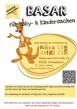 sortierter Basar für Baby- und Kindersachen im Känguruh Familienzentrum Schwabach